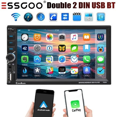 Double 7″ 2Din Touch Screen Car Stereo Bluetooth Radio Apple/Android Carplay BT