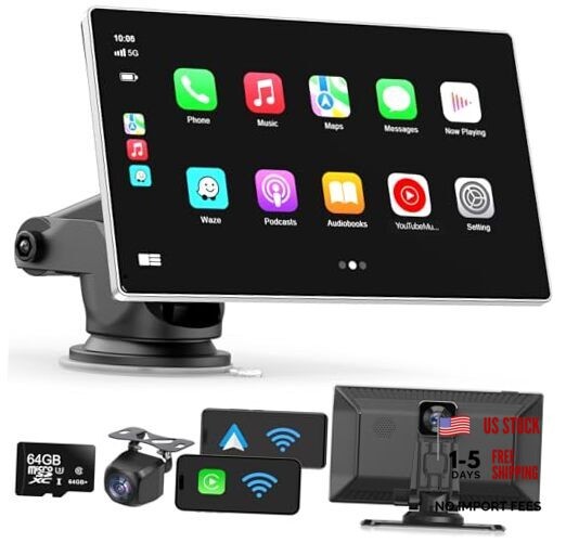 Portable Apple Carplay Screen for Car, 9″ Wireless Apple Carplay & Android
