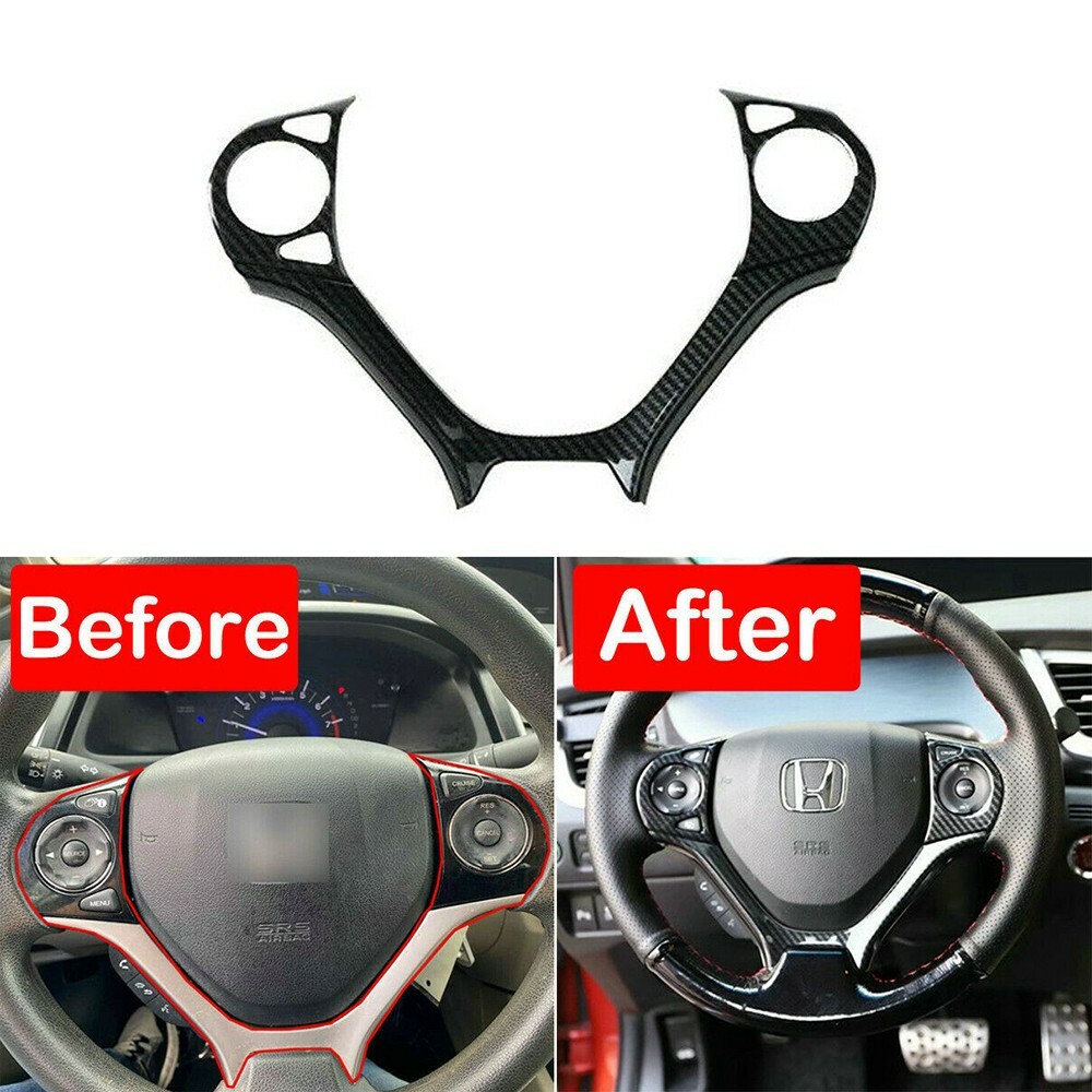 For-Honda Civic 2012-2015 1x Carbon Fiber Style Steering Wheel Frame Cover/Trim