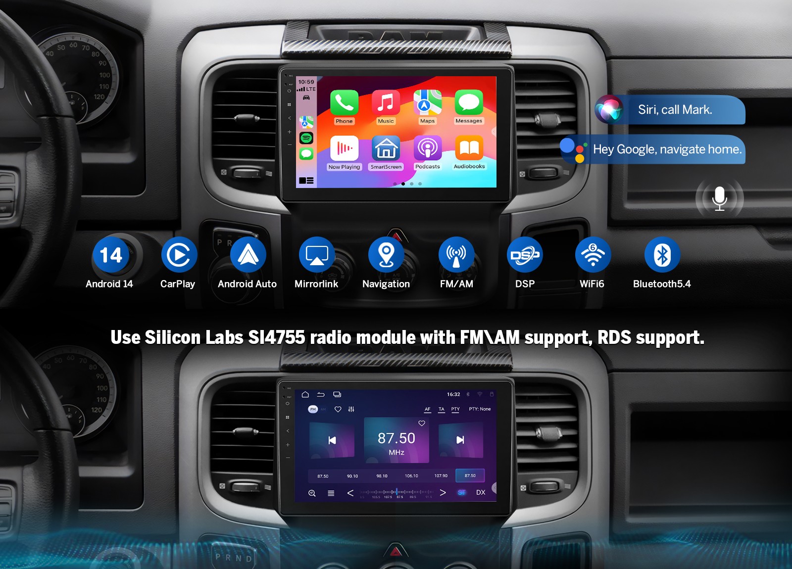 For 2013-2018 Ram 3500 9″Android Auto 4+64 Car Stereo Apple CarPlay Touch Screen