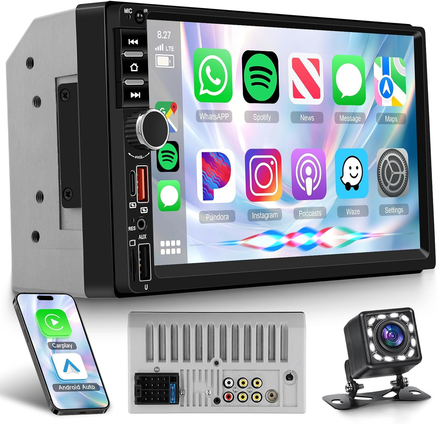 Double Din 7 Inch Touchscreen Car Radio Wireless Carplay Android Auto, 2 Din Car
