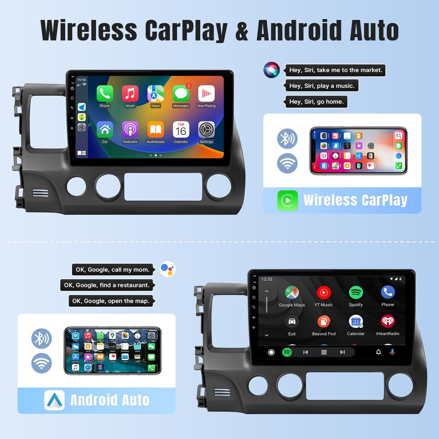 Naifay Car Radio For Honda Civic 2006 2007 2008 2009 2010 2011 Wifi Gps