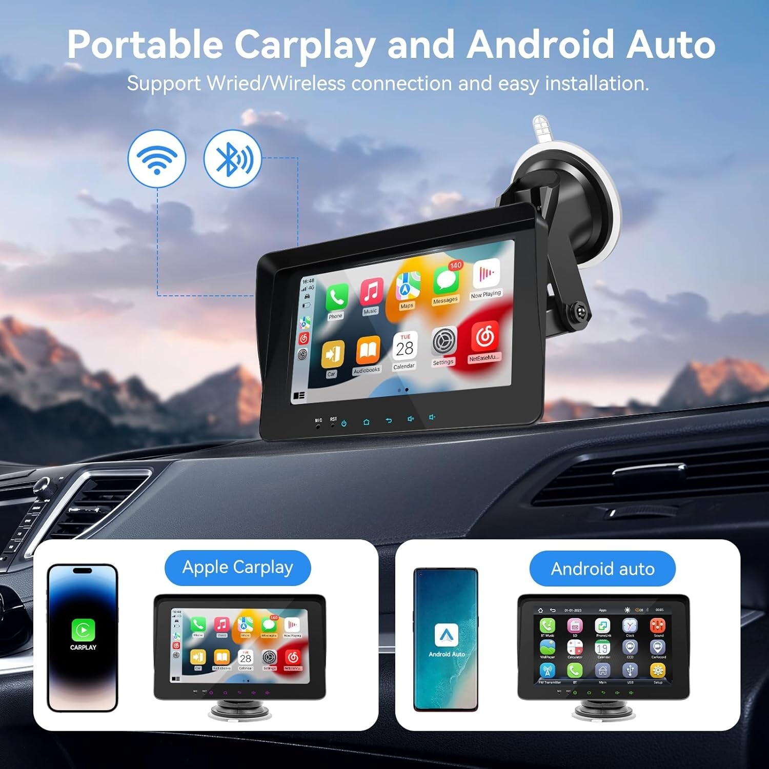 Wireless Carplay Screen for Car,Portable Car Stereo with Carplay & Android Auto/