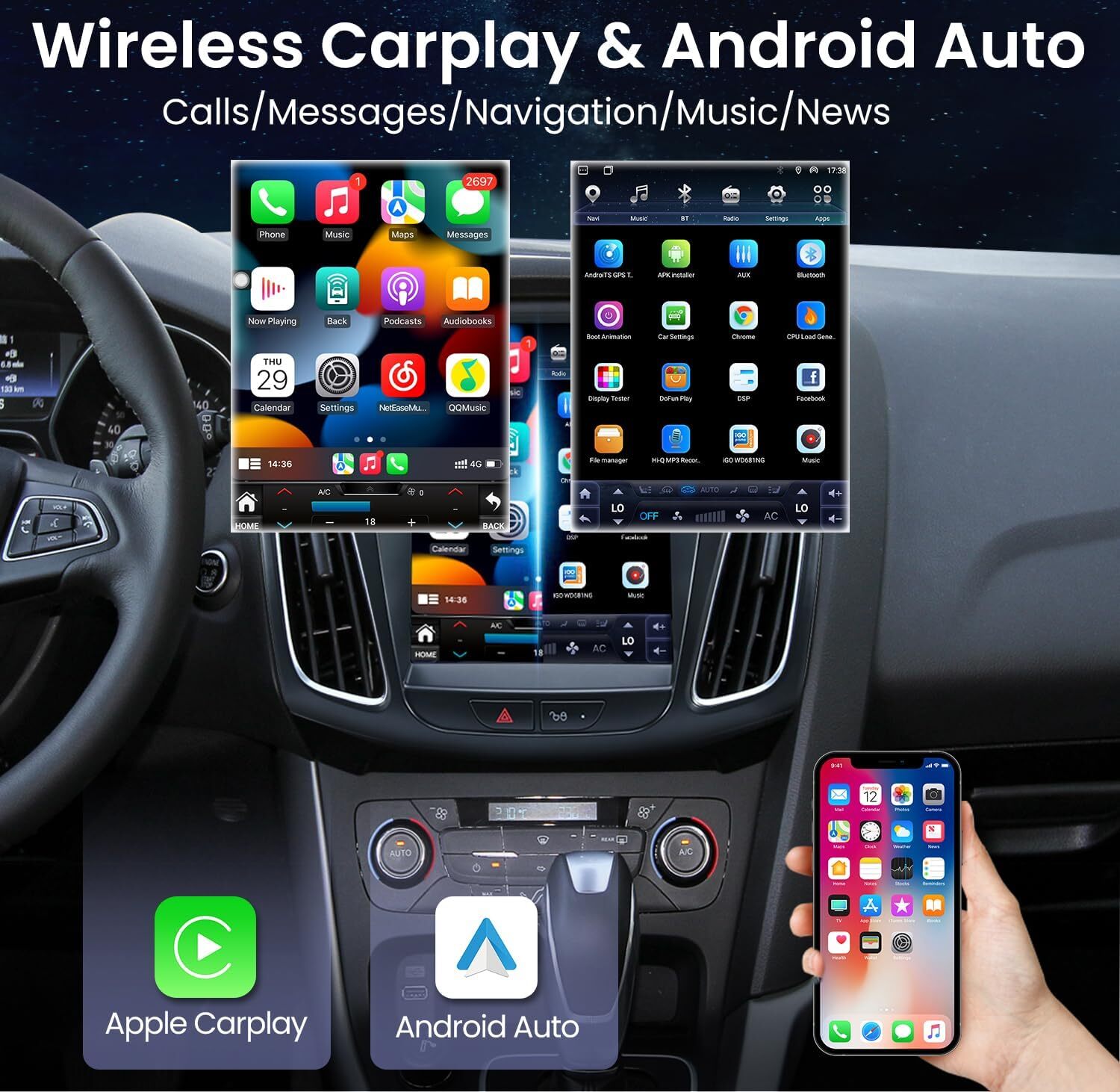 For Ford Focus 2012-2018 32GB Car Apple Carplay Radio Stereo Android 12 GPS +Cam