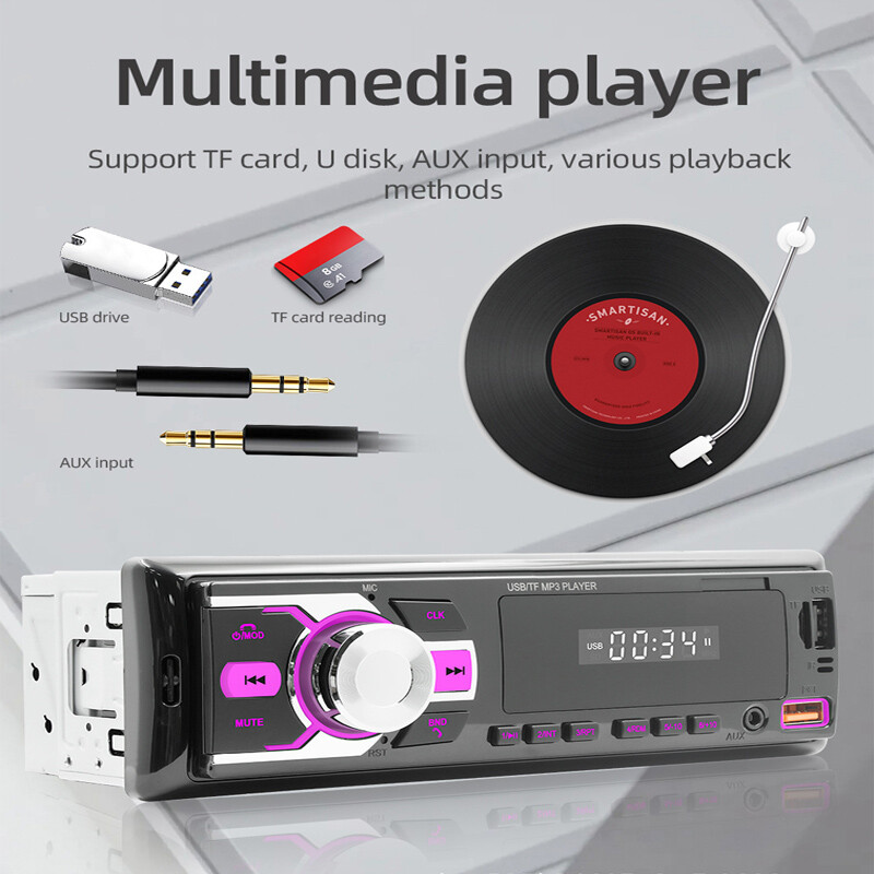 1Din 12V Car LCD Bluetooth MP3 Player Radio Stereo USB TF FM AUX Media WMA/WAV