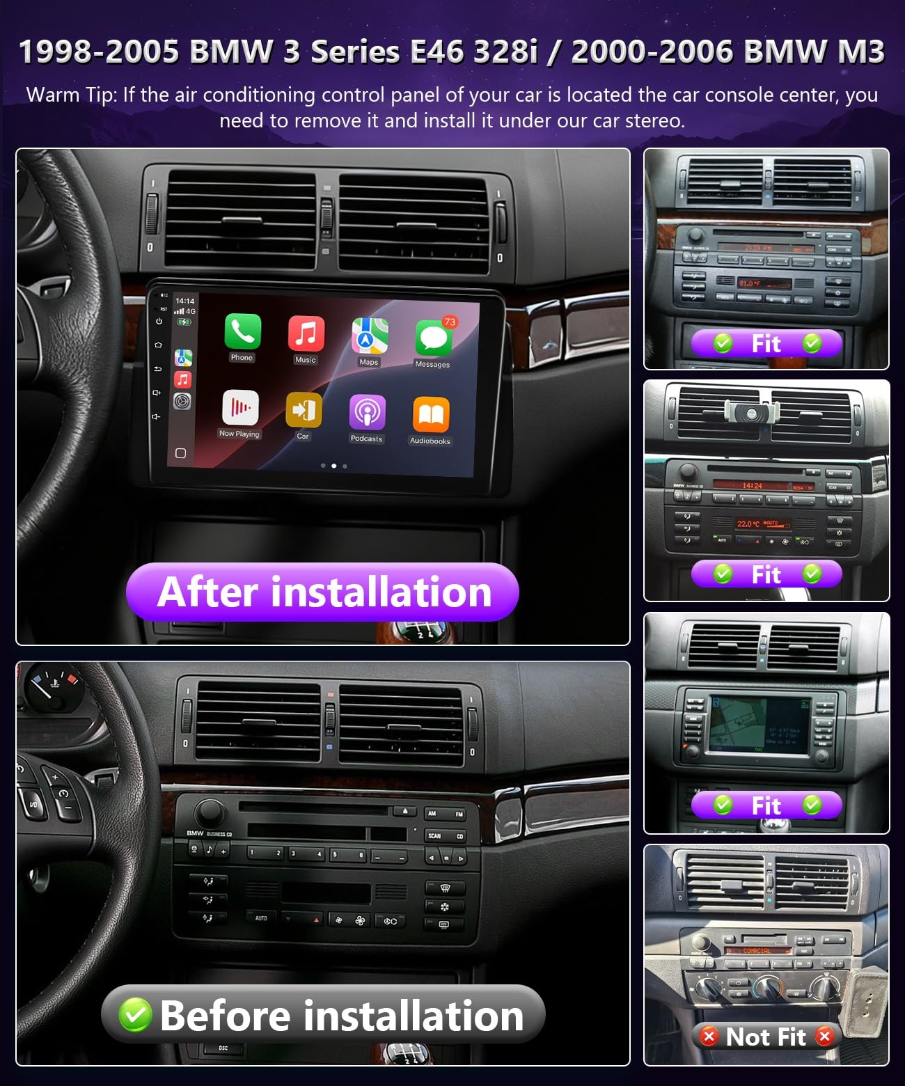 Car Stereo for BMW 3 Series 325i 330i 318i 328i E46 1998-2006 M3 Radio with W…