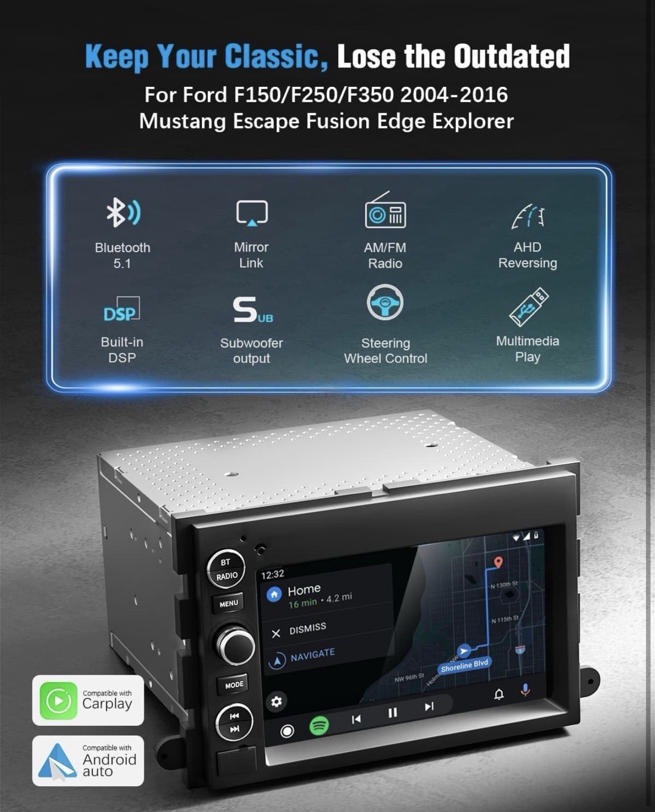 7″ Linux Android Auto Carplay for 2004-2016 Ford F150 Lincoln MKX Mercury +More