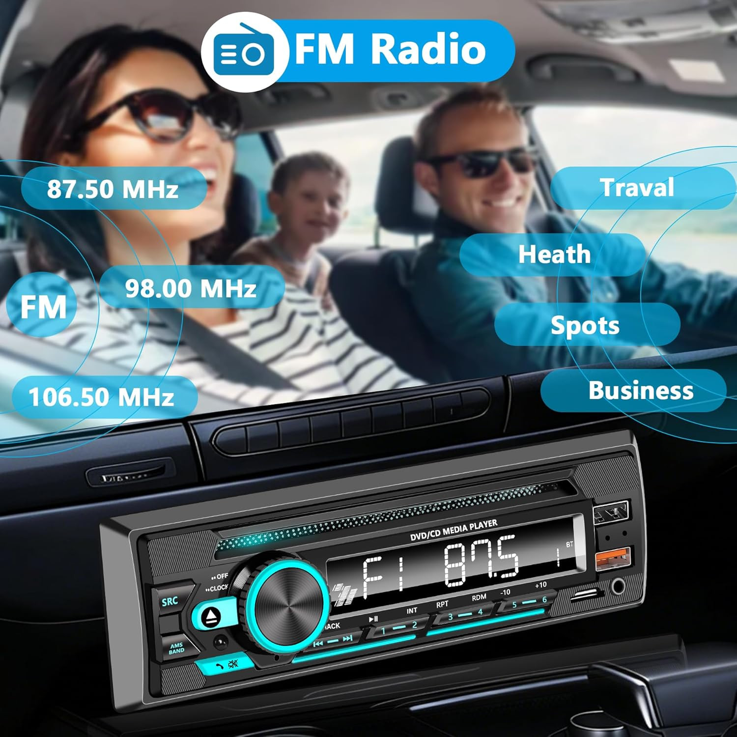 Single DIN CD/DVD Car Stereo with Bluetooth Hands-Free Calling, Push-to-Talk Ass