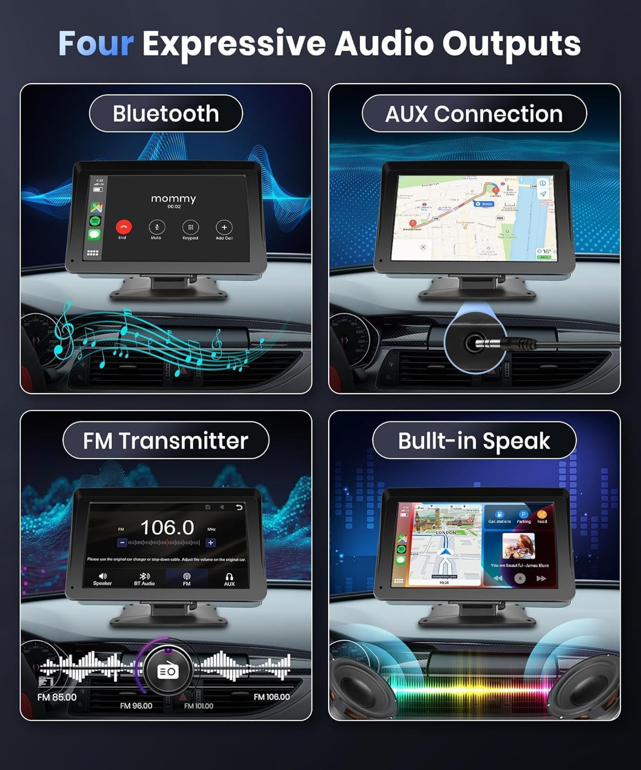 Podofo Portable Car Stereo Wireless Carplay Android Auto,7 Inch Touch Screen Car