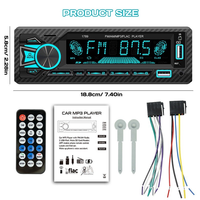 Single 1 DIN Car Stereo Radio Bluetooth MP3 Player AUX USB AM FM Audio Receiver
