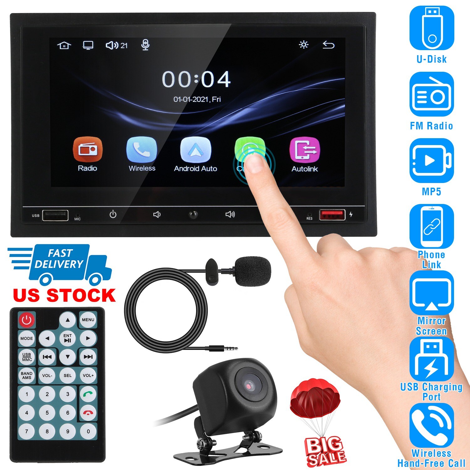7in Universal Wireless Car MP5 Player 1080P Video Player Stereo Audio FM Aux/USB