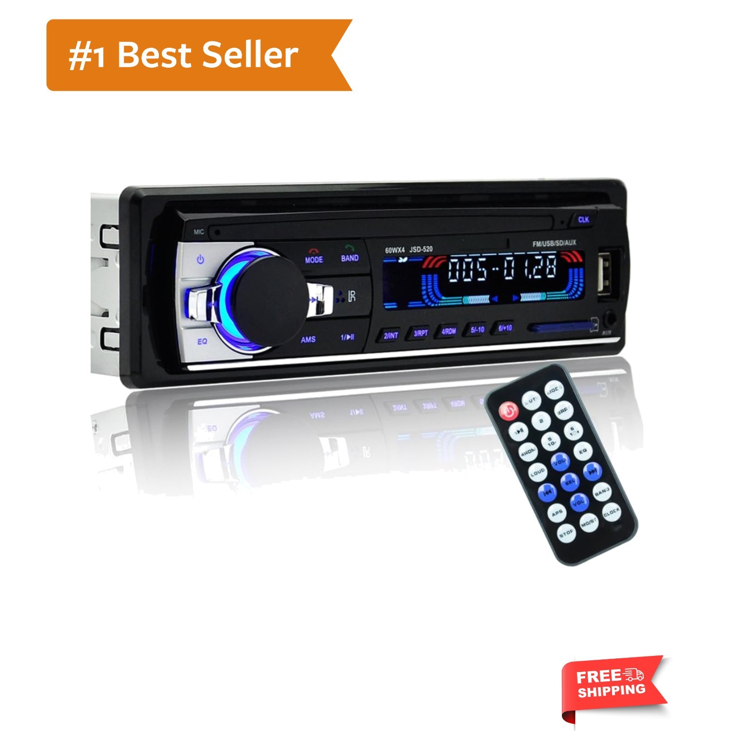 1 Din Bluetooth Audio Receiver with RDS, Dual USB, and AUX Input – Compact Fit