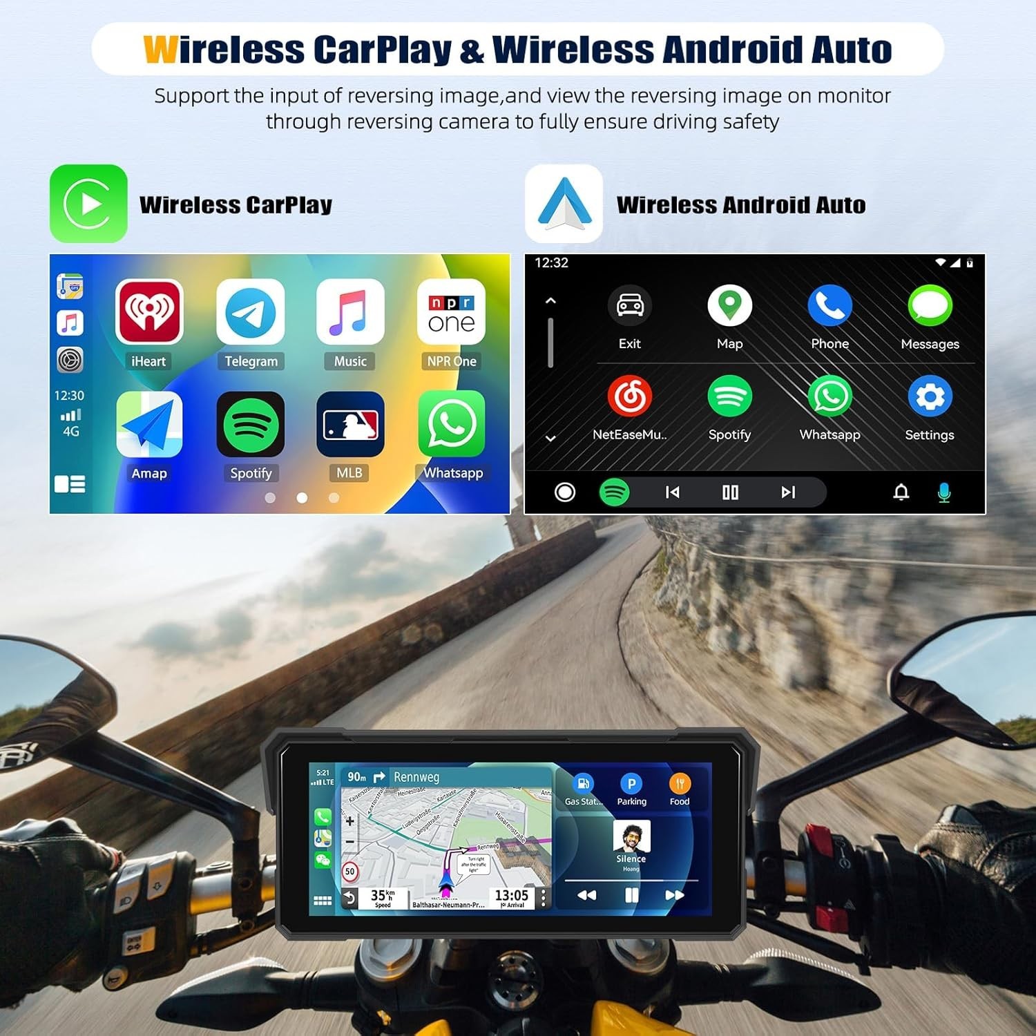 8.1 Inch IPS Waterproof Portable CarPlay Screen for Motorcycle with Wireless …