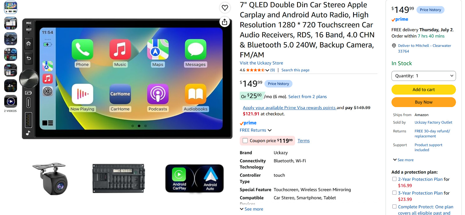 7 QLED Double Din Car Stereo Apple Carplay and Android Auto Head Unit