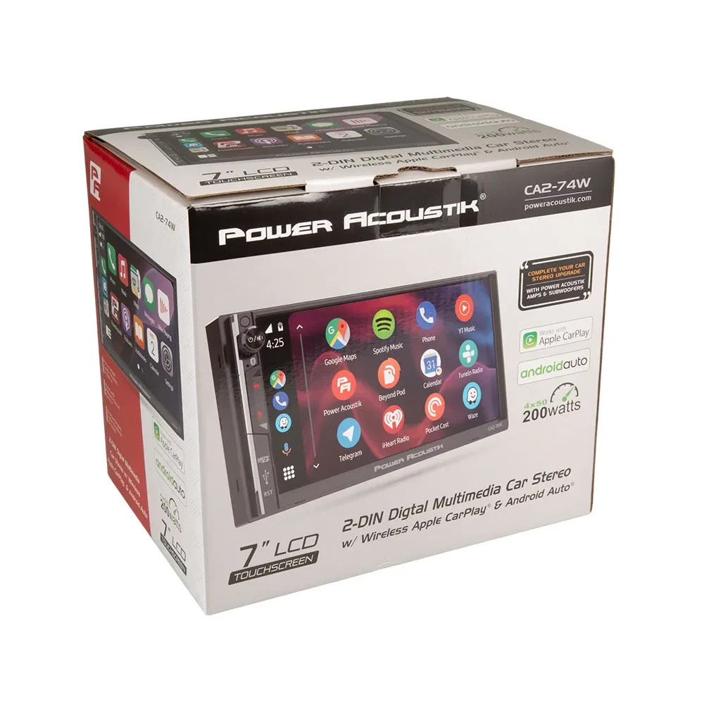 Power Acoustik CA2-74W 2-DIN Car Stereo Wireless Apple Carplay Android Auto