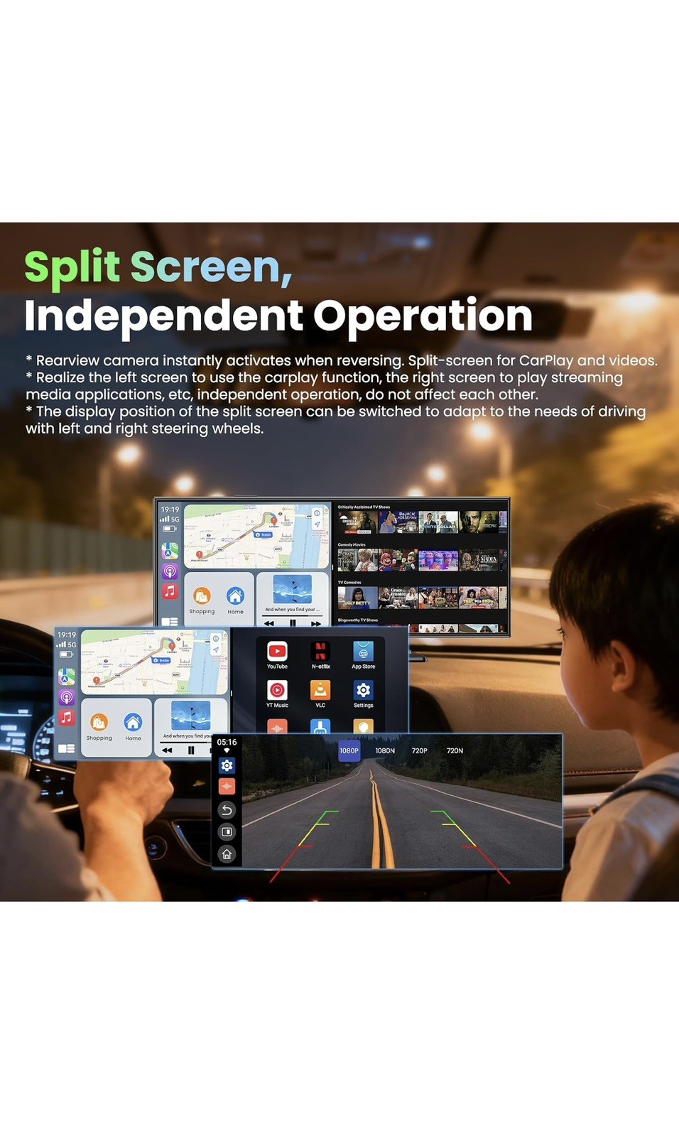 Largest 11.5 inch Wireless CarPlay Screen for Car,Built-in N black