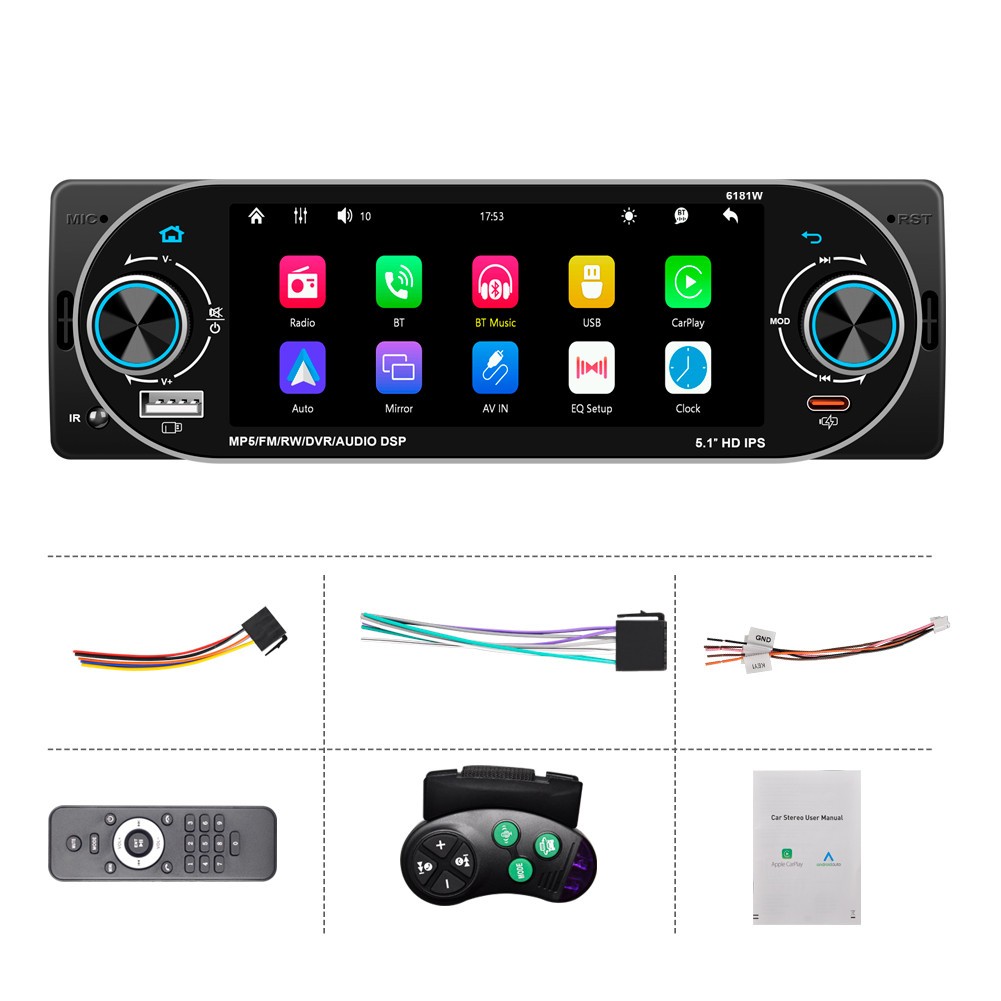 5.1 In 1DIN Multimedia Player Car Radio Touch Srceen FM/RDS USB BT Hands Free