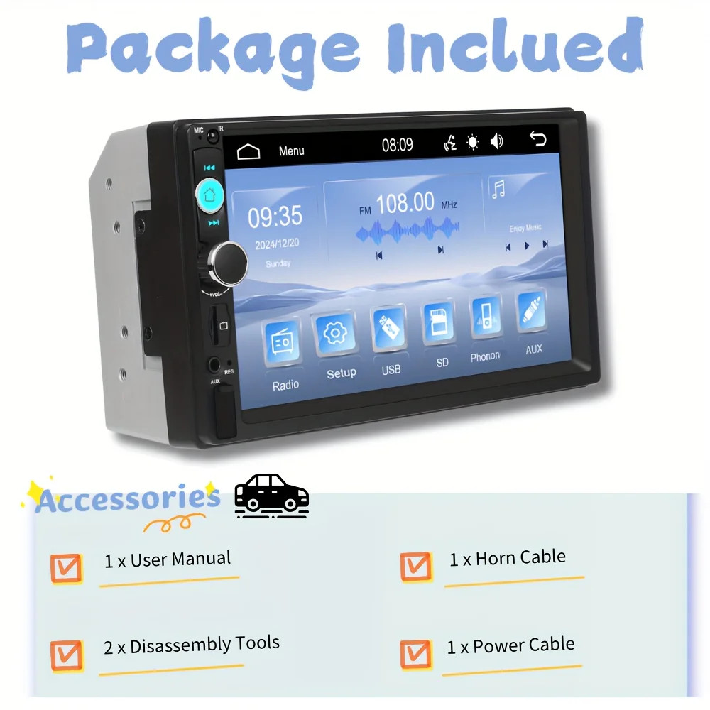 7″ 2DIN Car Radio Stereo CD DVD Player Bluetooth Touchscreen AUX USB MP5 + CAM