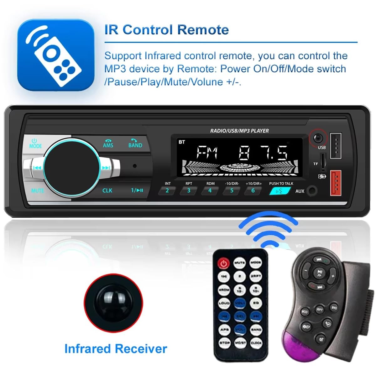 Aototeck Single DIN Car Stereo Bluetooth Hands-Free, 12V-24V Radio with…