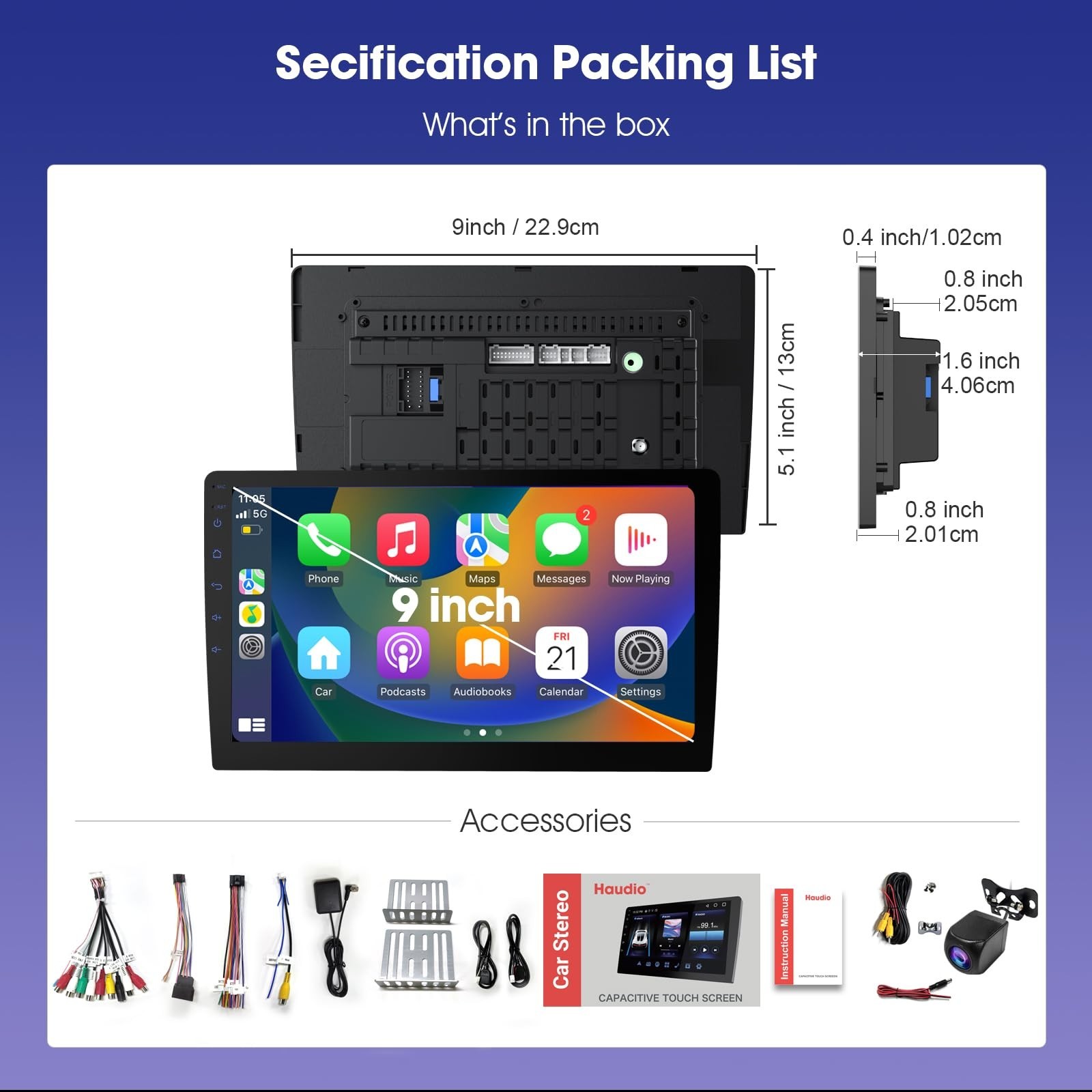 9″ Wireless CarPlay & Android Auto Double Din Car Stereo, GPS, Backup Camera, Mu