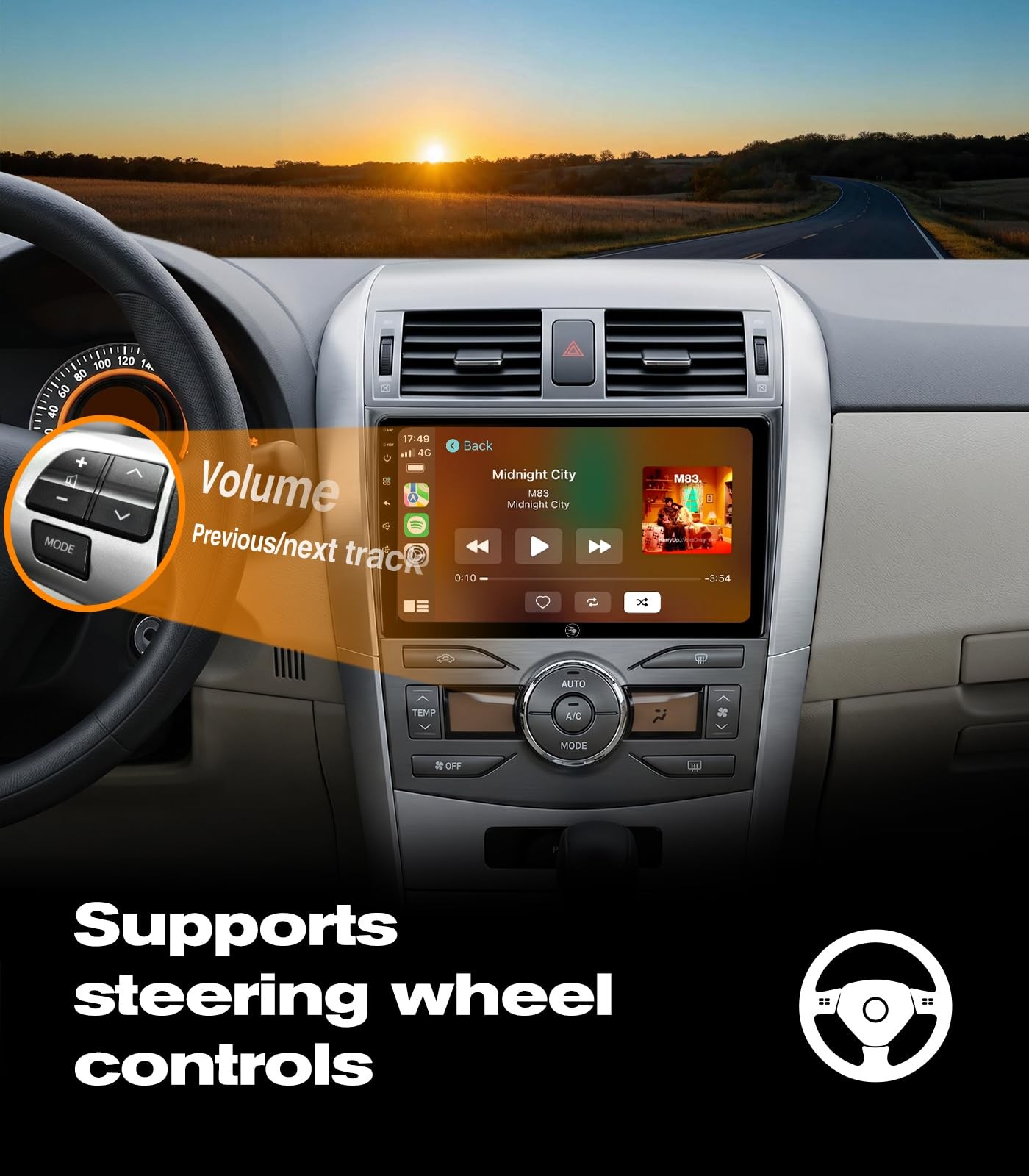 Wireless CarPlay Android Auto 9″ Car Stereo for Toyota Corolla 2008-2013