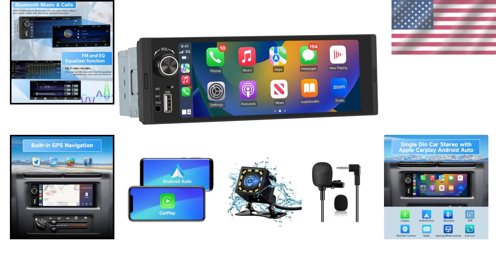 Customizable EQ Single Din Car Stereo with Wireless CarPlay & HD Backup Camera