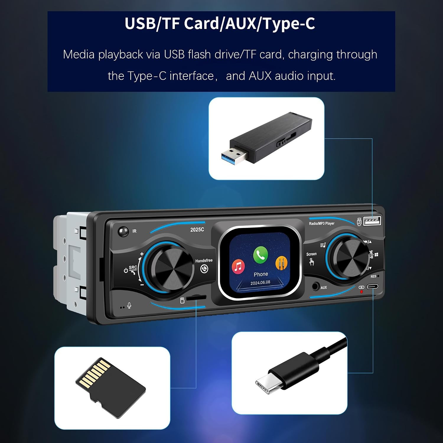 Car Radio Single Din Touchscreen Radio 2.17” with Bluetooth 6.0, FM Radio, USB/T