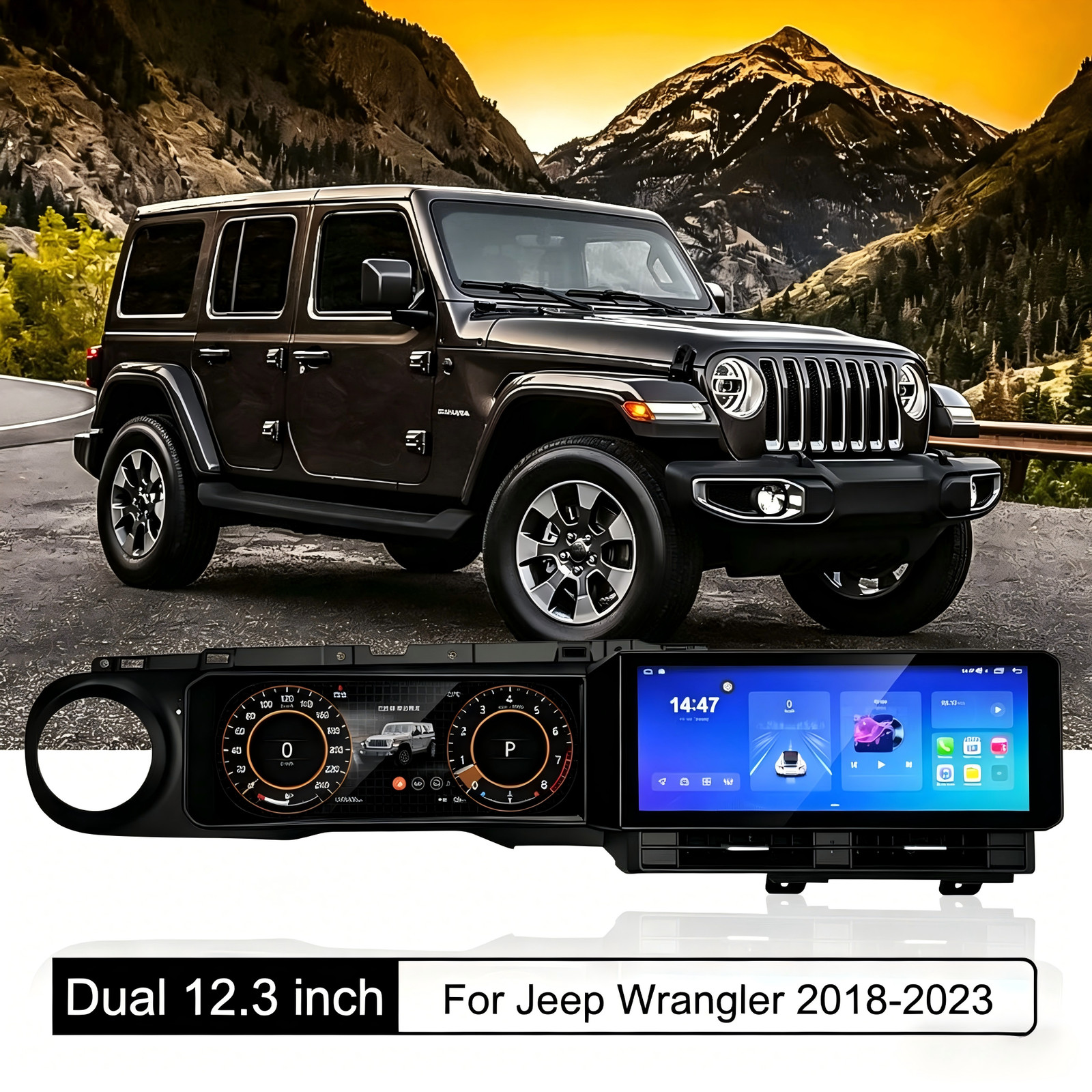 Dual Screen Car Radio for Jeep Wrangler JL Gladiator 2018-2023 Stereo Upgrade