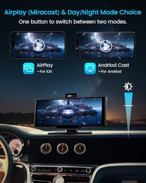 Portable Apple Carplay Screen, 10’’ Car Stereo Wireless Car Play & Android