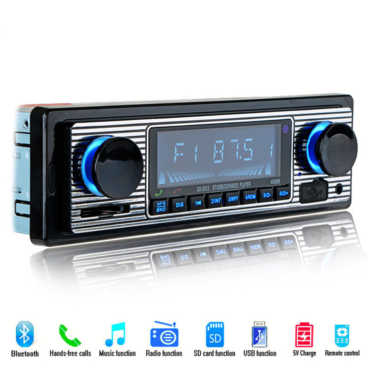 Vintage Car FM Radio MP3 Player Bluetooth USB Stereo Audio Receiver AUX Music