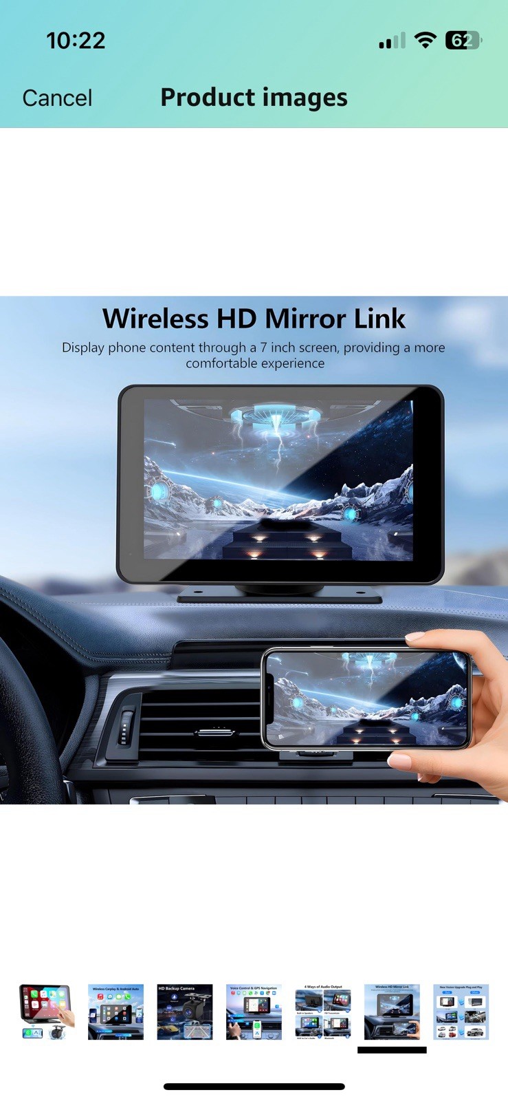 Portable Wireless Apple CarPlay and Android Auto 7″ IPS Touch Screen for Car