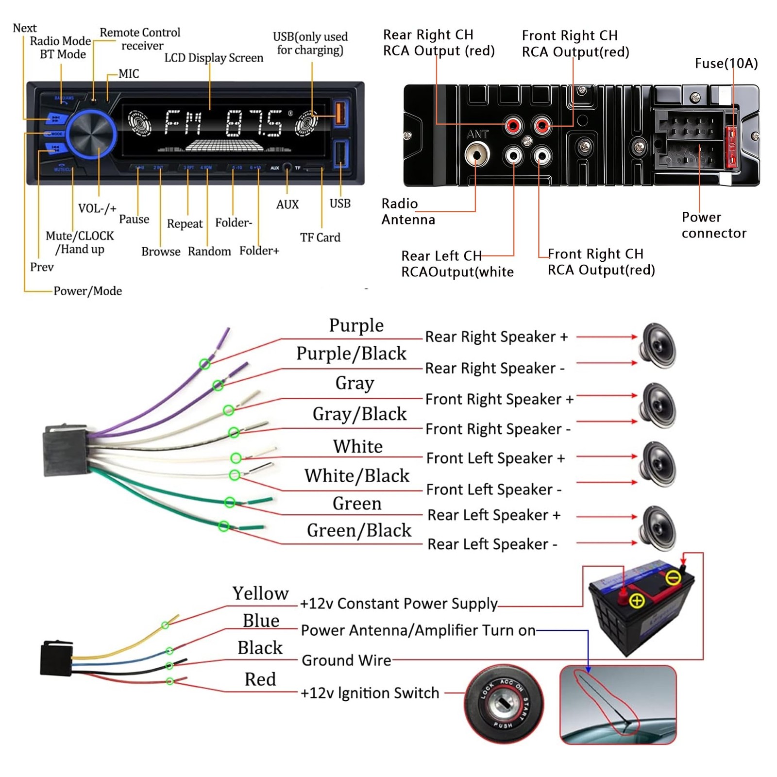 Car Radio Bluetooth Single DIN Car Stereo with Bluetooth,Car Audio with Push …