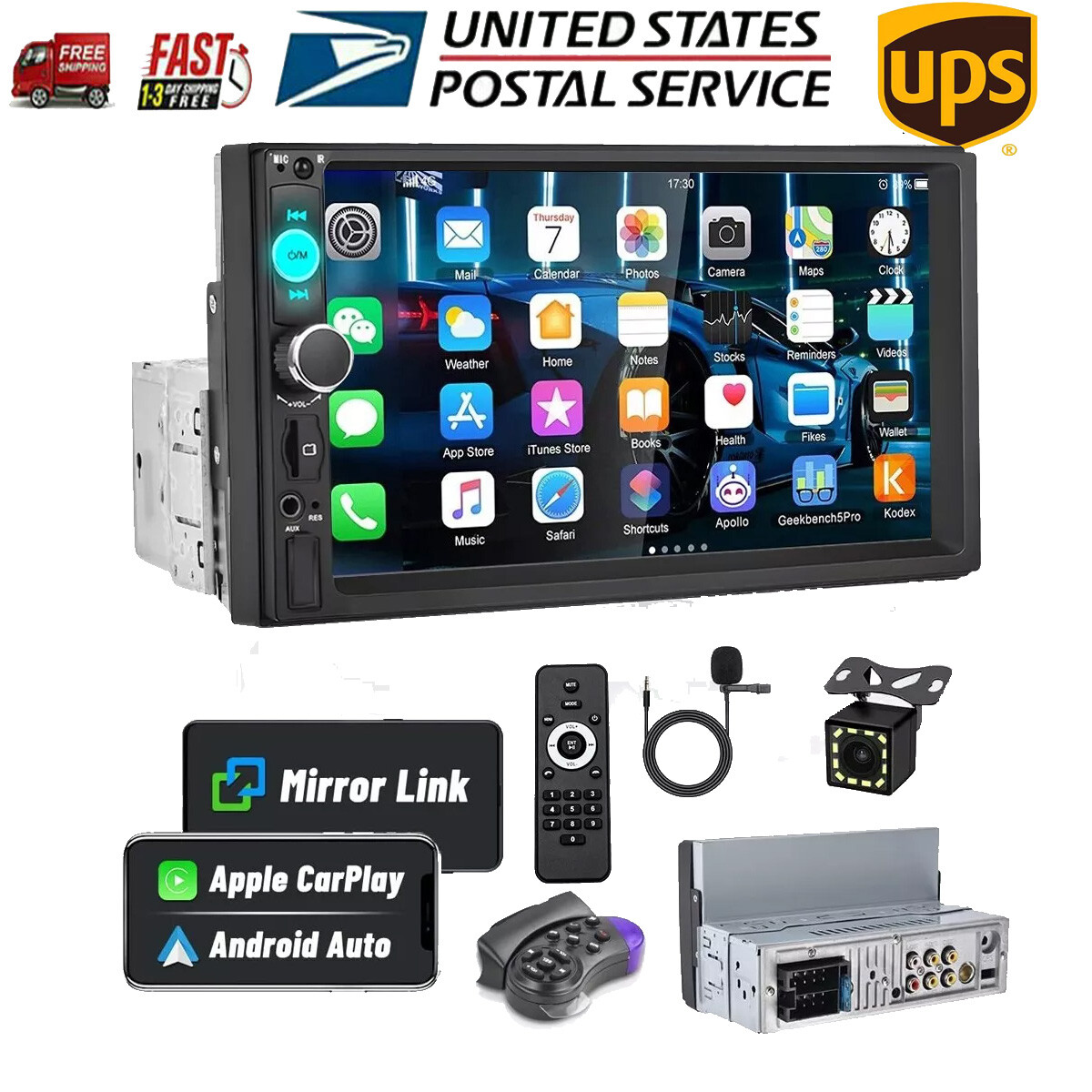 7″ Single 1Din Touch Screen Car Stereo Radio For Apple/Android CarPlay Bluetooth