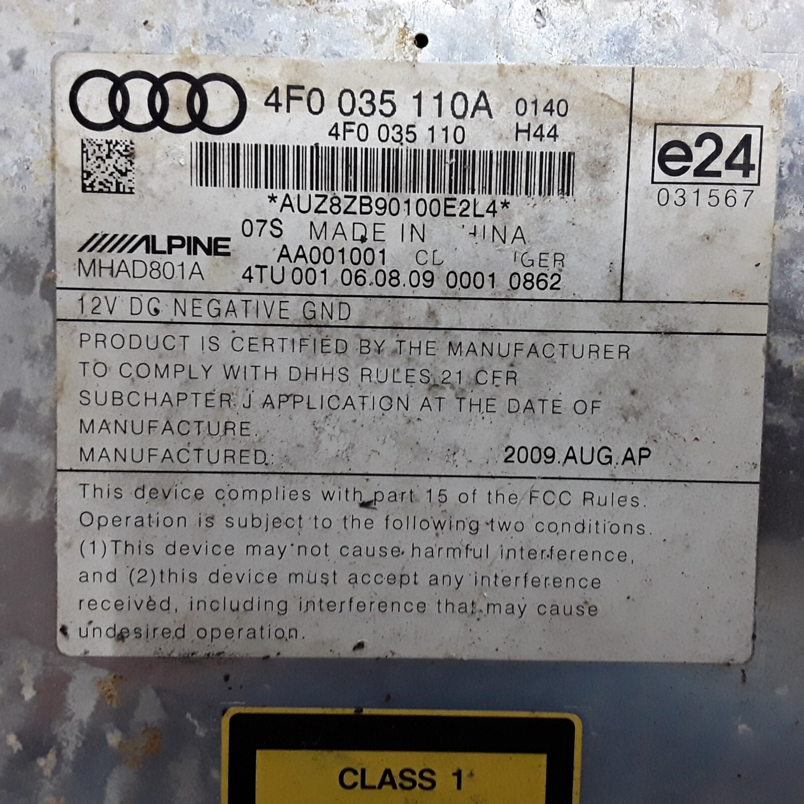 10 11 Audi A6 6 disc CD remote changer OEM 4F0 035 110A