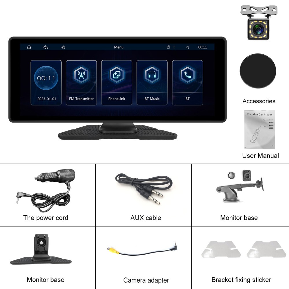 10.26″ Car Portable Wireless Apple CarPlay Android Auto Touch Screen Radio Cam