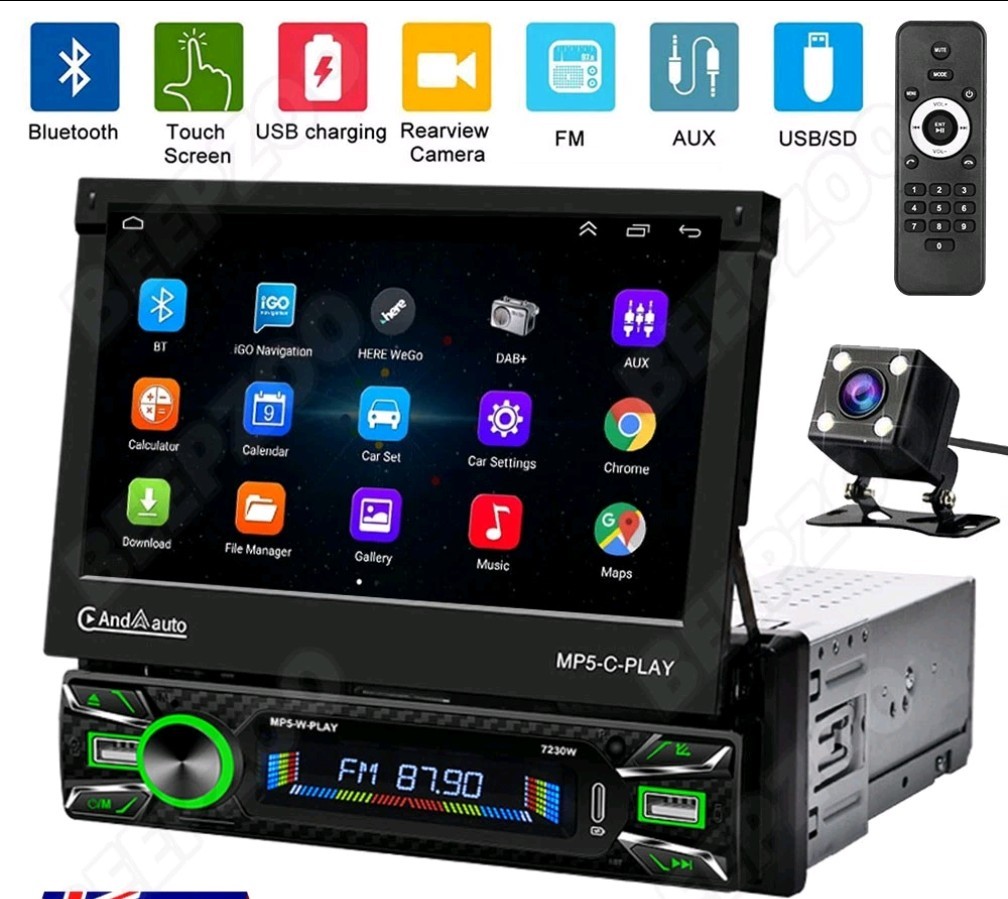 7″ 1 Din Flip Car Radio MP5-II Player Carplay AndroidAuto Touch Video USB Remote