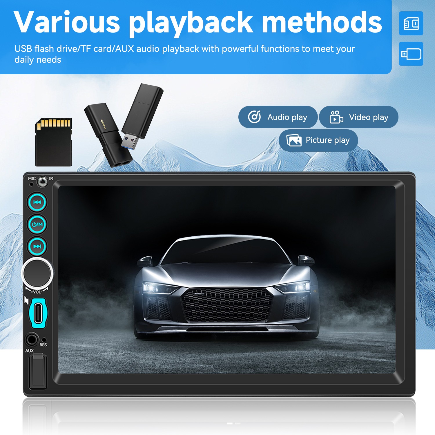 Double Din 7 inch Car Radio Stereo Wireless Carplay Android Auto You-Tu-be Video