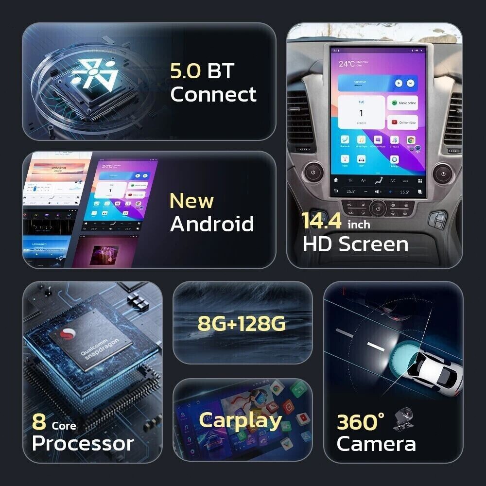 For Chevrolet Tahoe GMC Yukon 2014-2020 14.4″ Android Tesla GPS Radio Big Screen