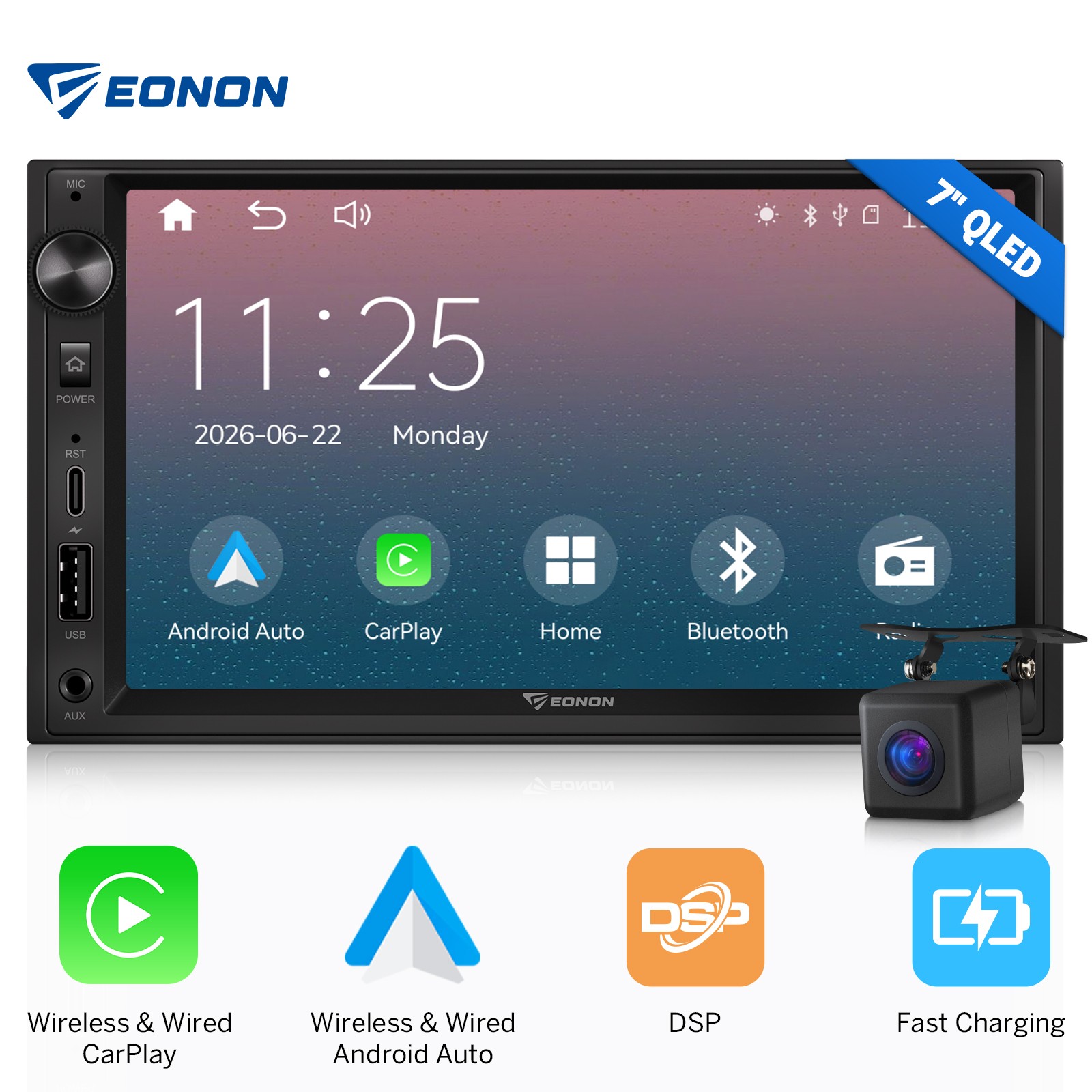 7″ QLED Android Auto 2DIN Car Stereo Radio Wireless CarPlay GPS Navigation FM AM