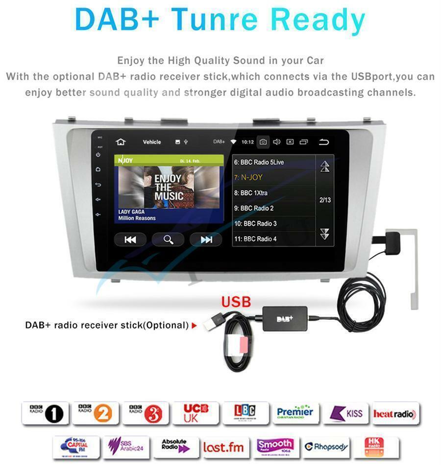 Android 9.1 Quad-core 9″ GPS RAM 2GB ROM 32GB BT DAB Wifi OBD For Camry 2007-11