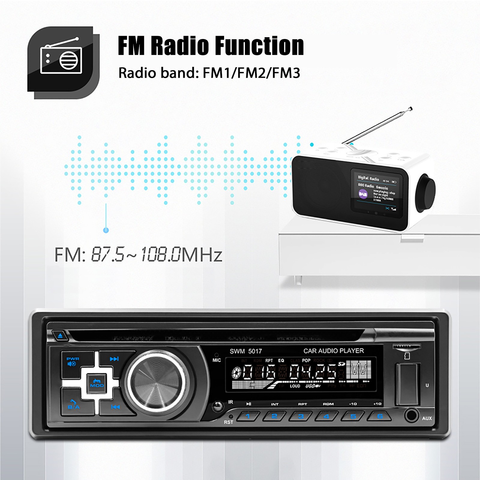 1 Din Car Stereo Radio Player with CD/DVD USB BT FM/AM/RDS SD AUX EQ In-Dash