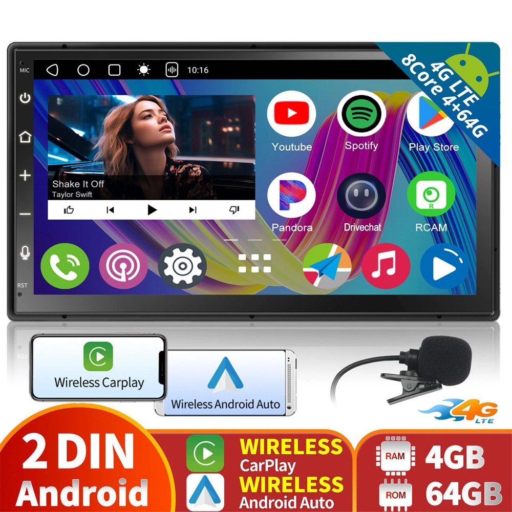 REVCAR A6 2 DIN 7″ 8-Core 4G+64G Android Car Stereo Radio CarPlay GPS 4G LTE BT