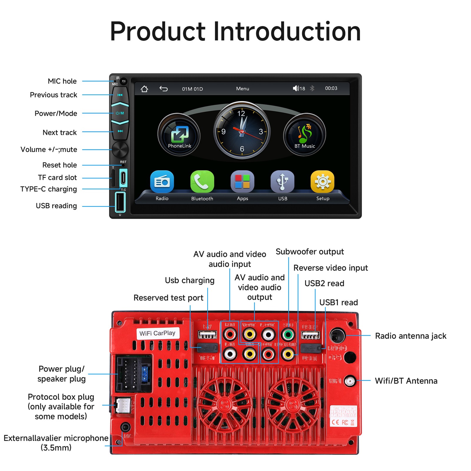 7″ Wireless Car Radio FM Double 2DIN Apple CarPlay Stereo Touch Screen Bluetooth