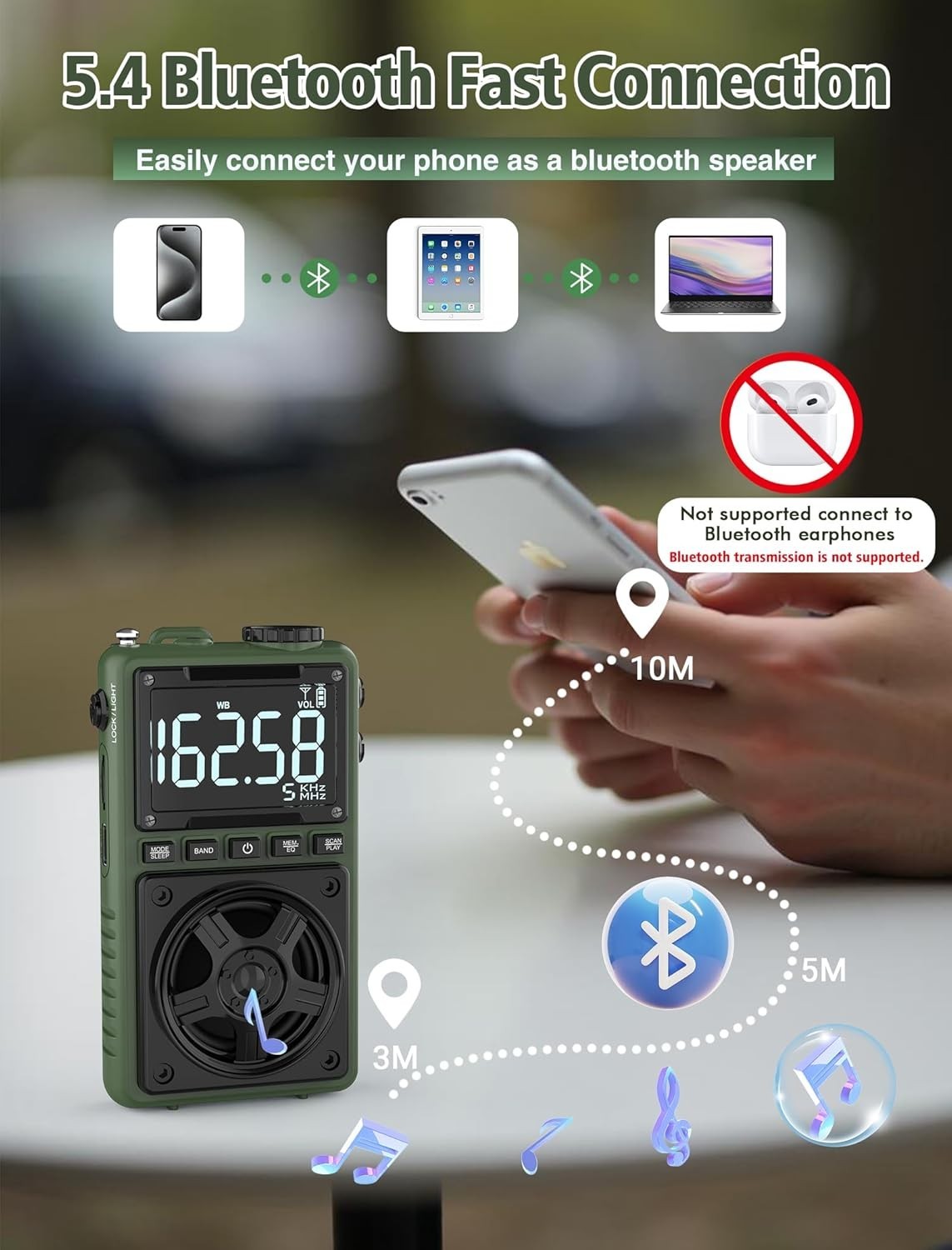 Multi-Band Portable Radio with Rechargeable Battery NOAA Weather Alert and Large