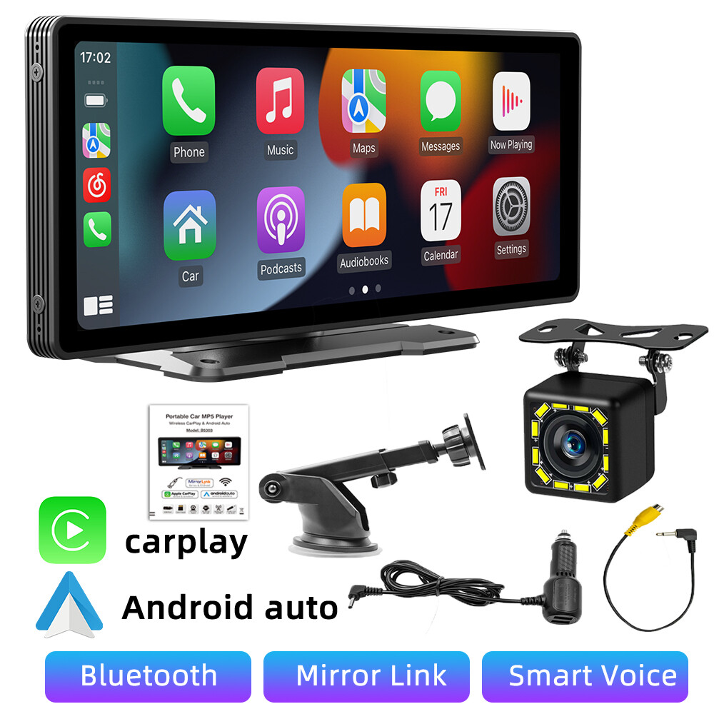 Portable Wireless Carplay AndroidAuto Touchscreen 9″ Car Stereo Bluetooth Camera