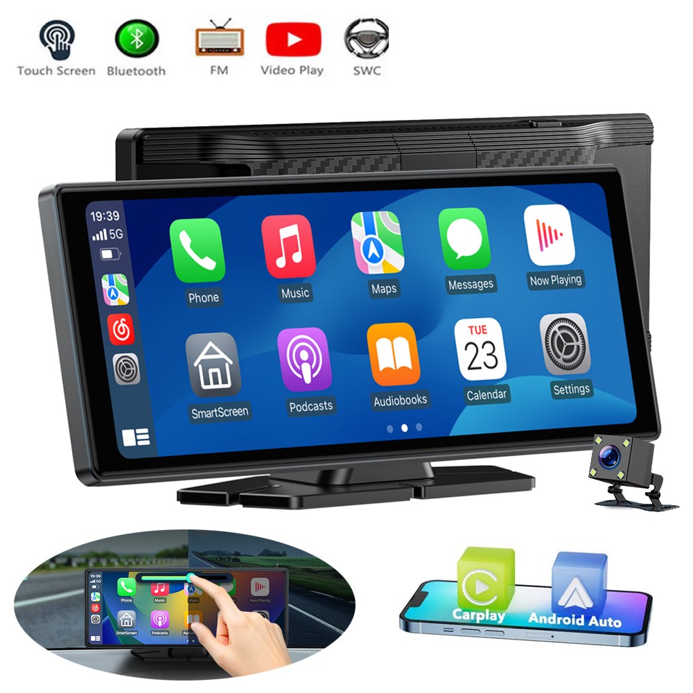 Portable Wireless Apple CarPlay and Android Auto 9.26″ Touch Screen w/ Rear Cam