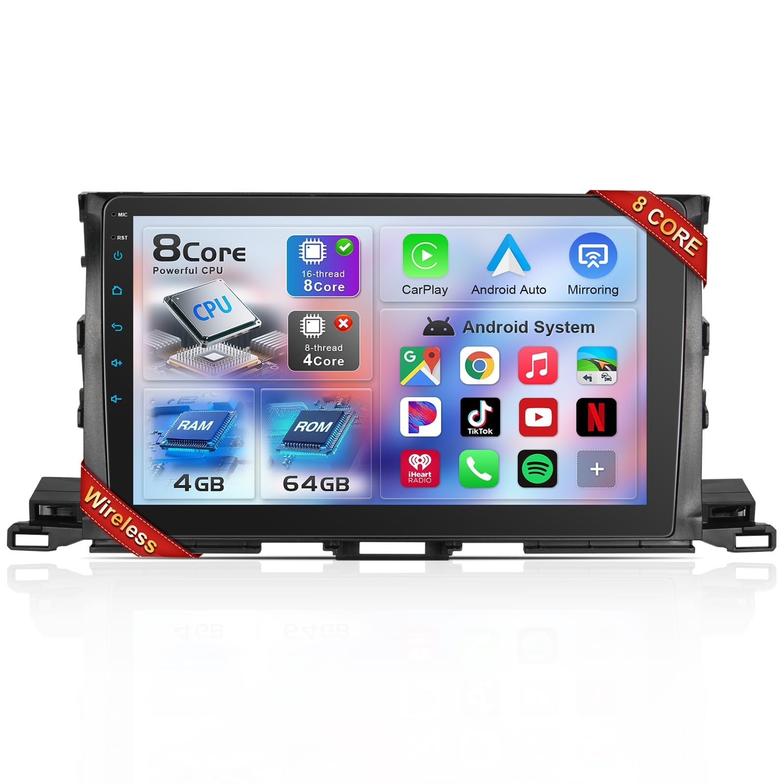 [8core 4+64G] 10.2” Car Radio Stereo for Toyota Highlander 2014-2019 CarPlay…