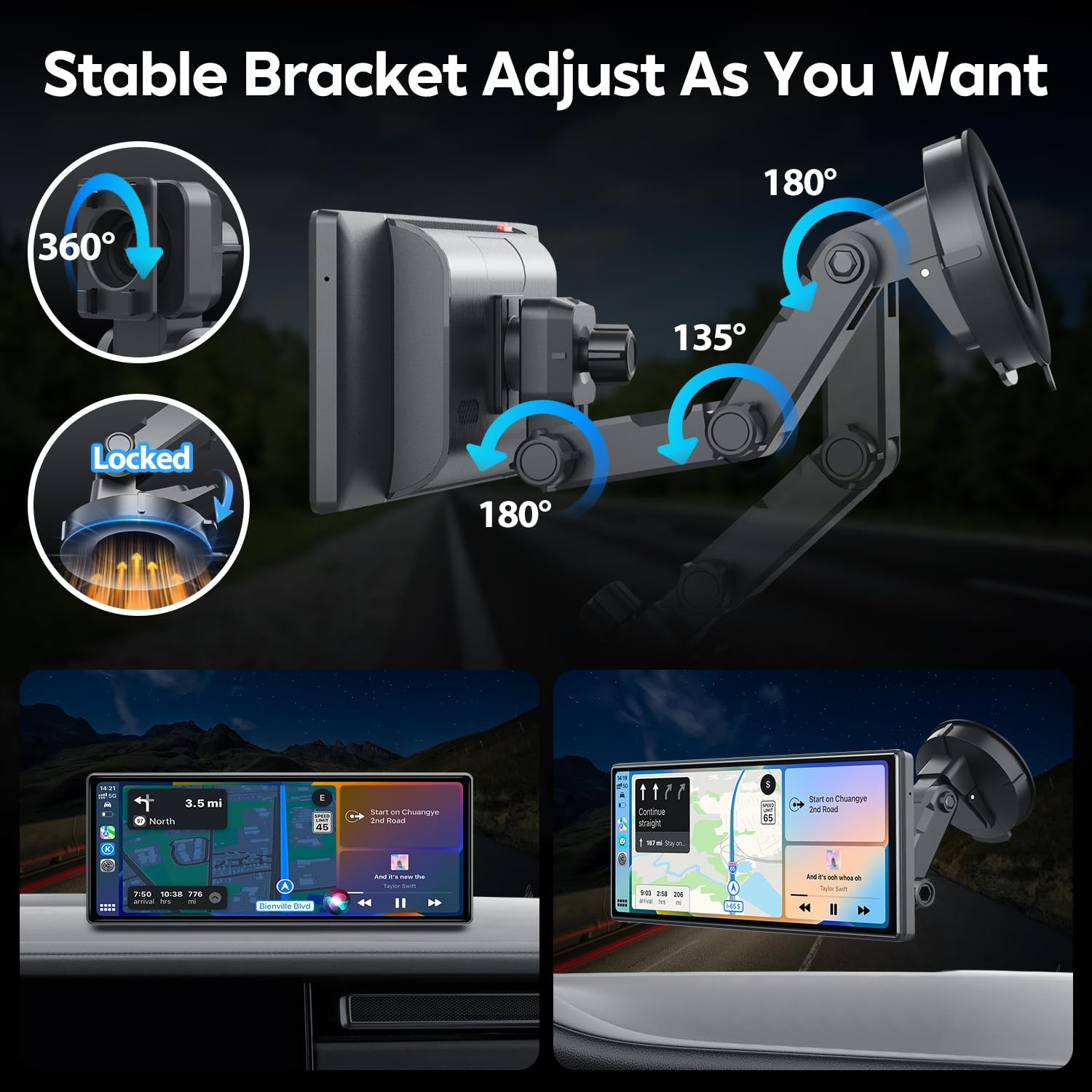 JATAZA 10.26″ Wireless Apple Carplay Screen for Car, Secure Strong Bracket