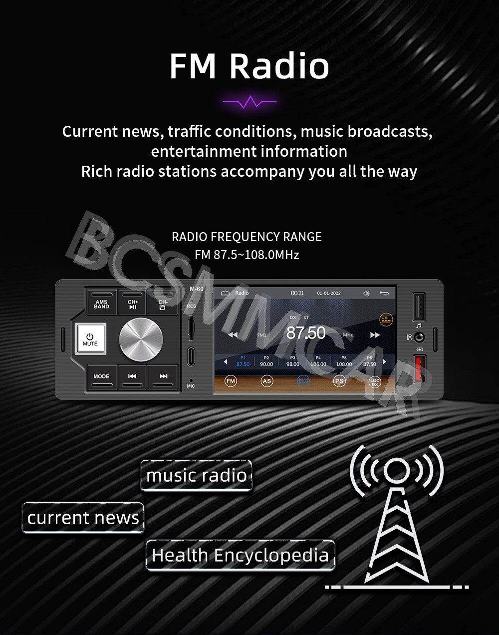 4.1in Single Din Car Media Player Touch Screen Radio Bluetooth Stereo TF AUX USB