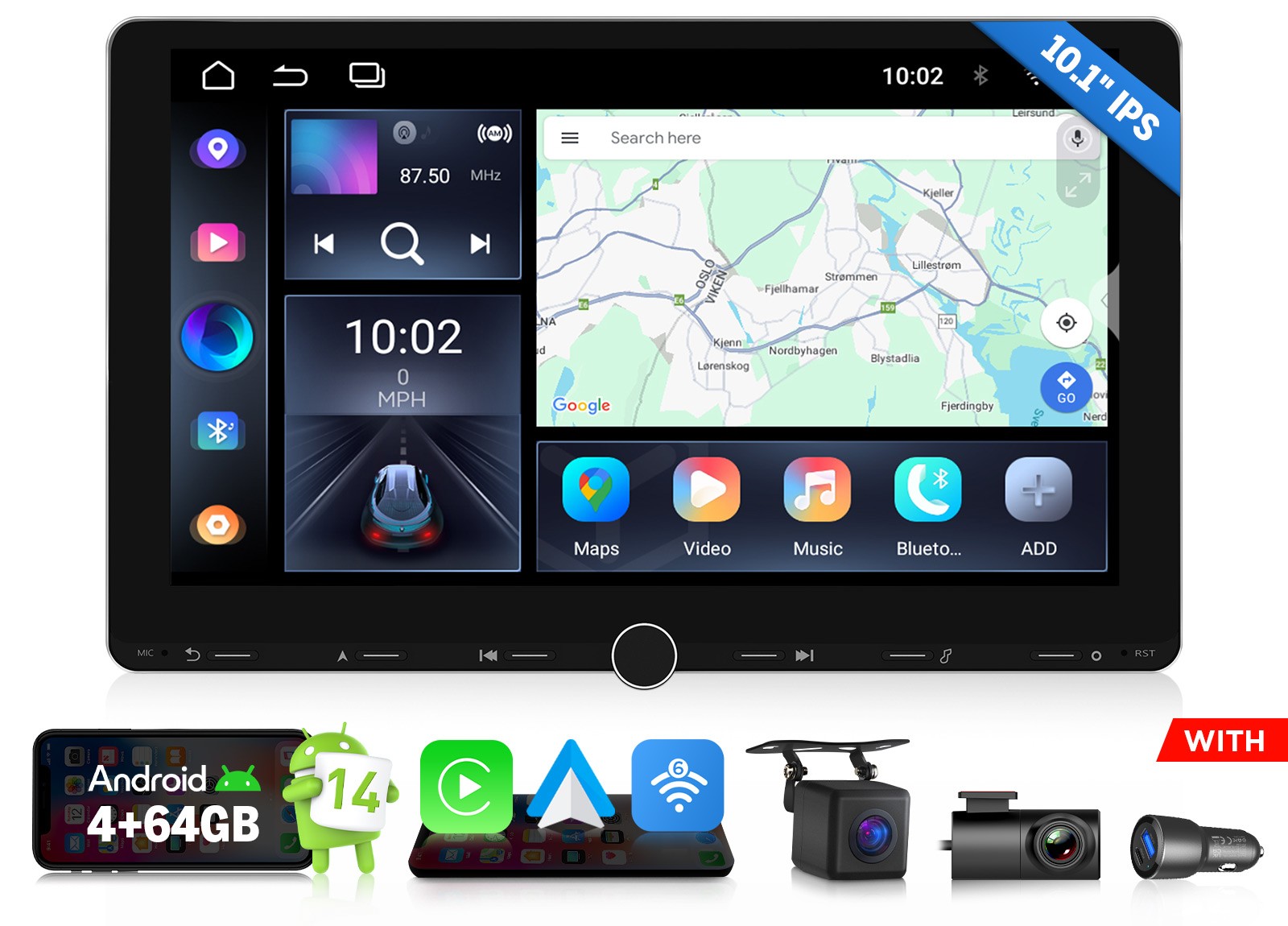 Eonon UX7A PLUS Android 14 10.1″ Double DIN Car Stereo Apple CarPlay GPS Sat Nav
